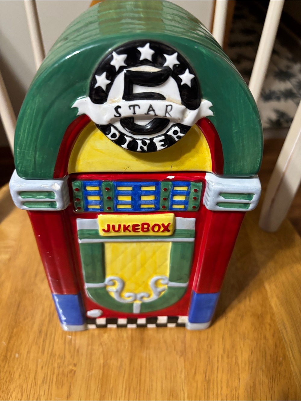 Colorful Glass Jukebox Cookie Jar - Green Red Yellow